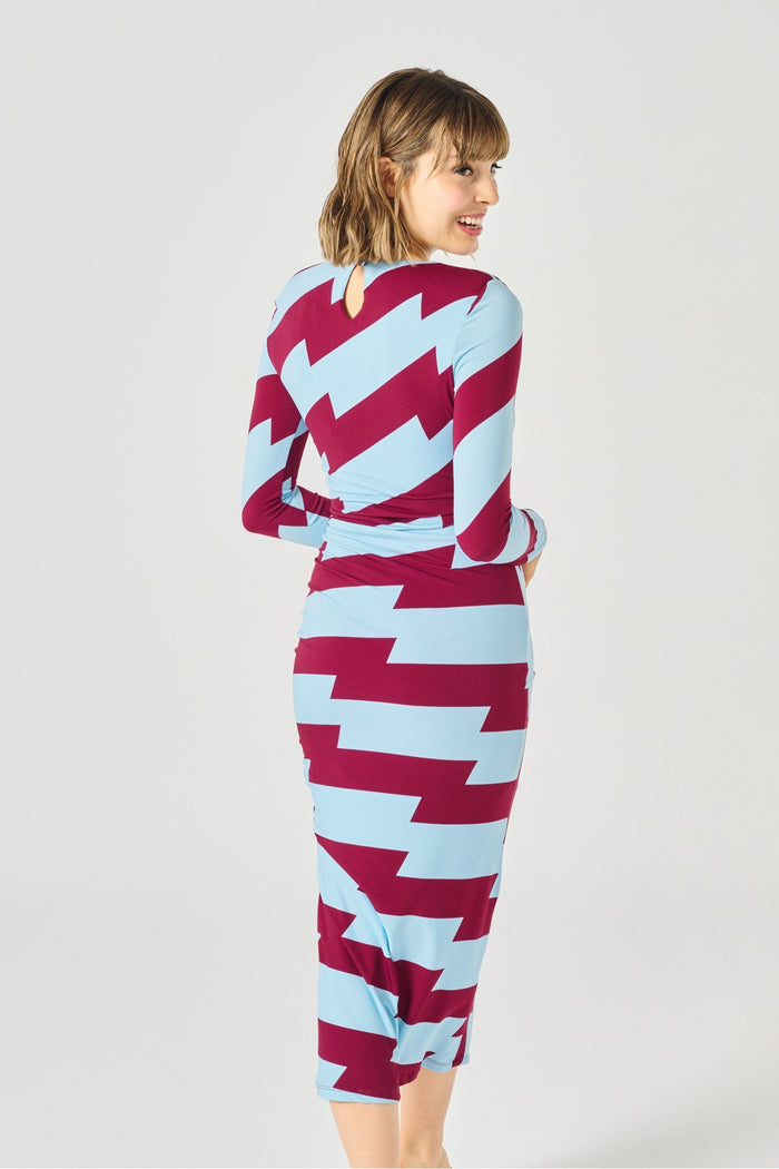 GARBO DRESS (BURGUNDY/BLUE)