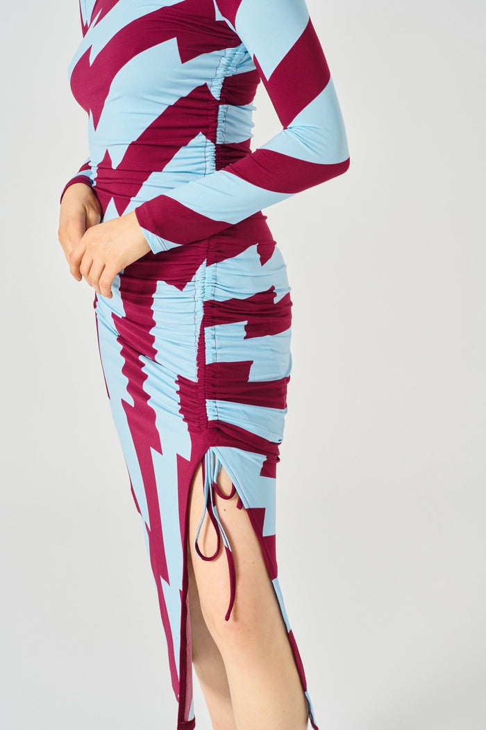 GARBO DRESS (BURGUNDY/BLUE)