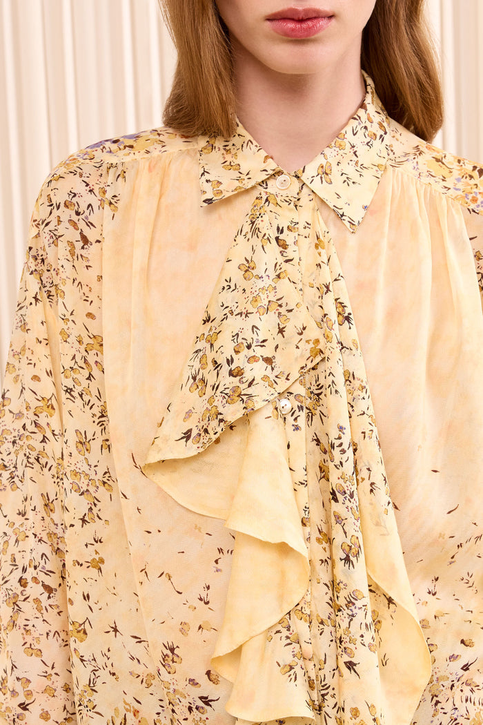 Gesture Long Sleeve Silk Blouse - Forsythia