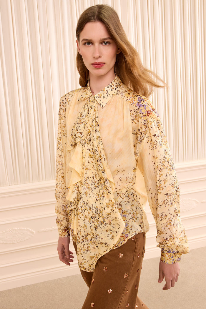 Gesture Long Sleeve Silk Blouse - Forsythia