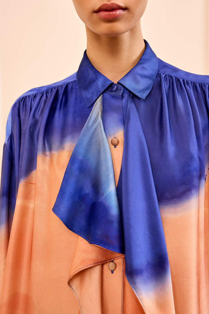 Moontide Luxury Silk Blouse - Gathered Yoke & Ruffle Front Detail | Ulla Johnson