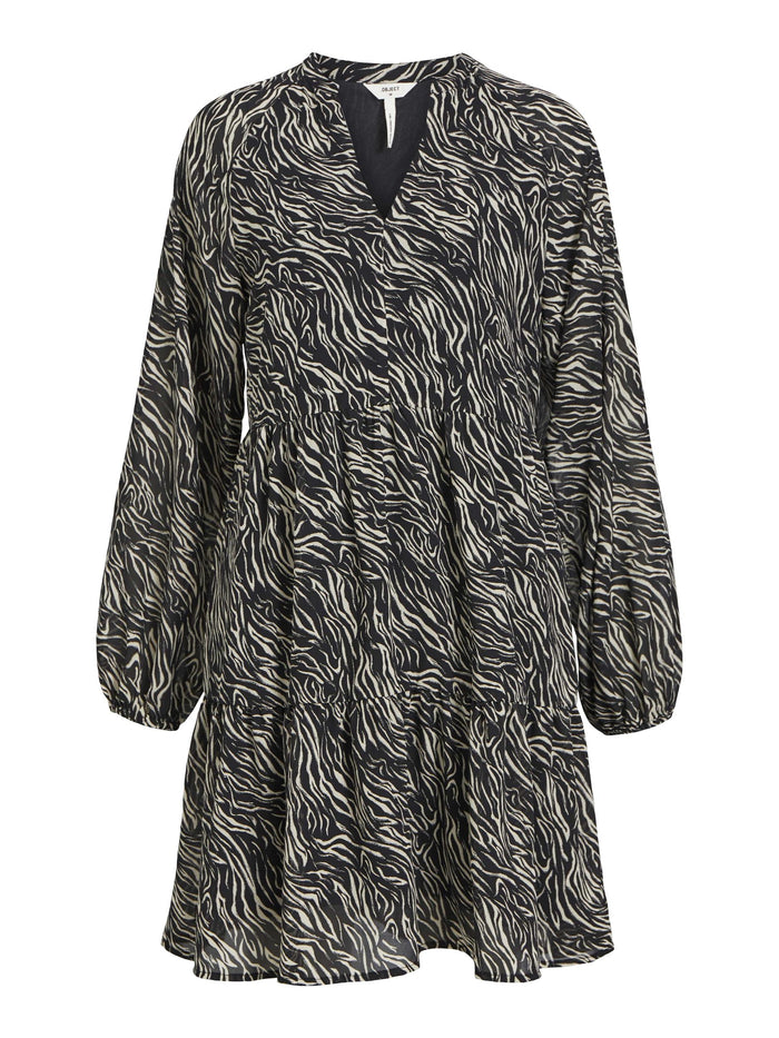 GIA SMOCK DRESS (BLACK/SANDSHELL)