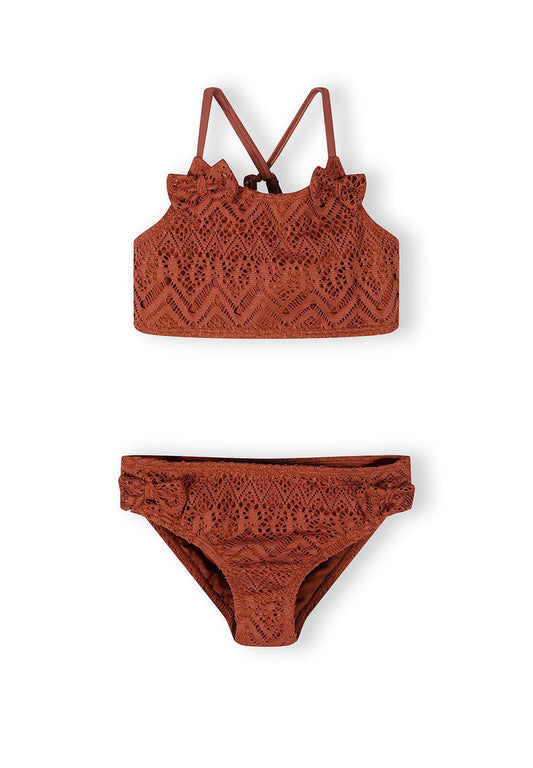 Crochet Bikini Set, Copper, Ruffle Detail - 1