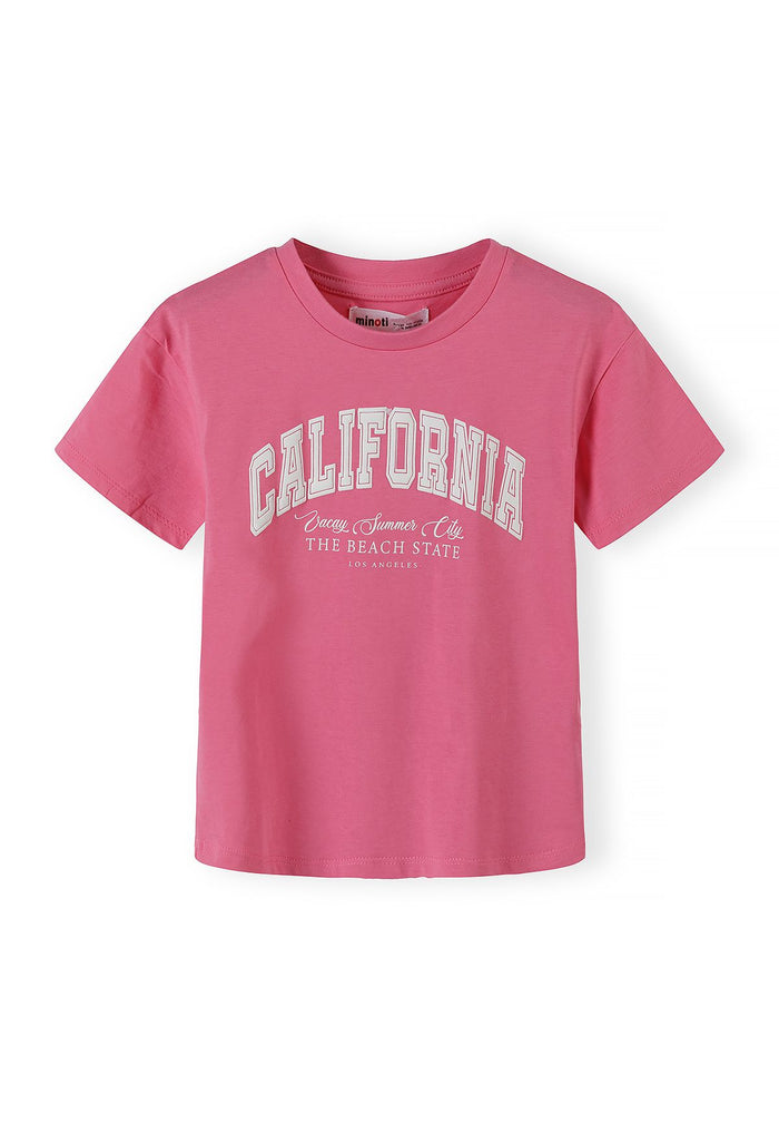 Oversized T-Shirt & Ribbed Shorts Set, California Print, Pink - 2