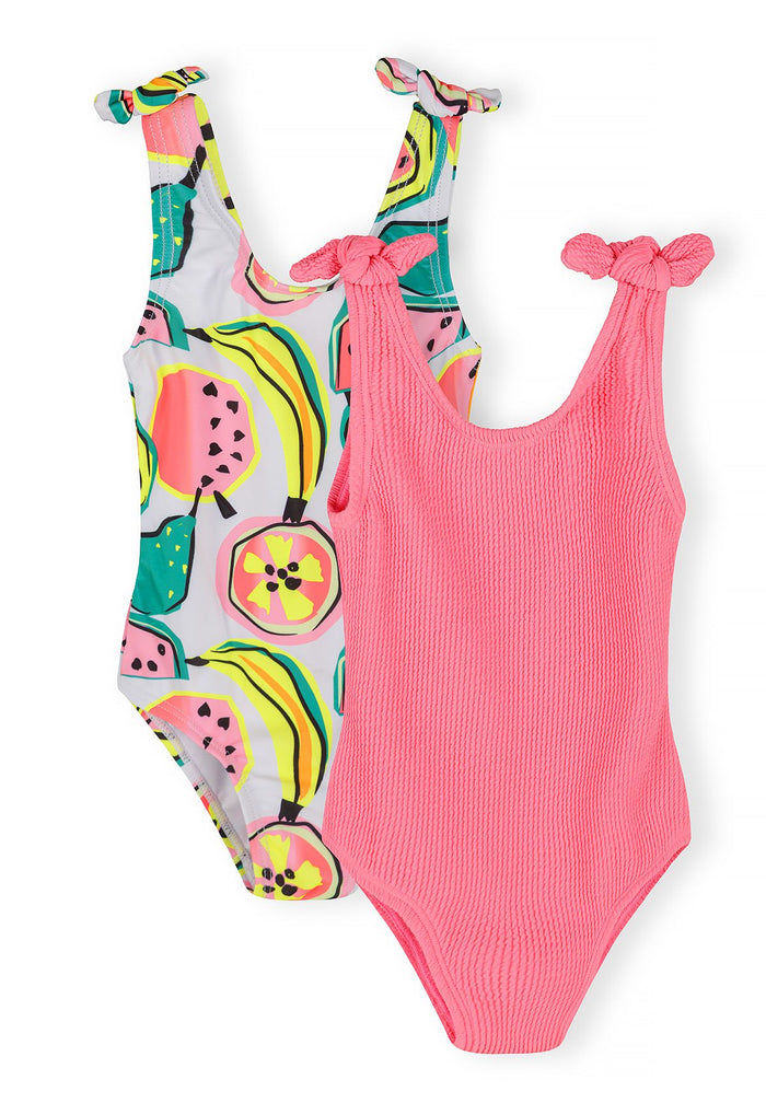 Swimsuits 2-Pack, Fruit Print & Pink Ribbed - 1