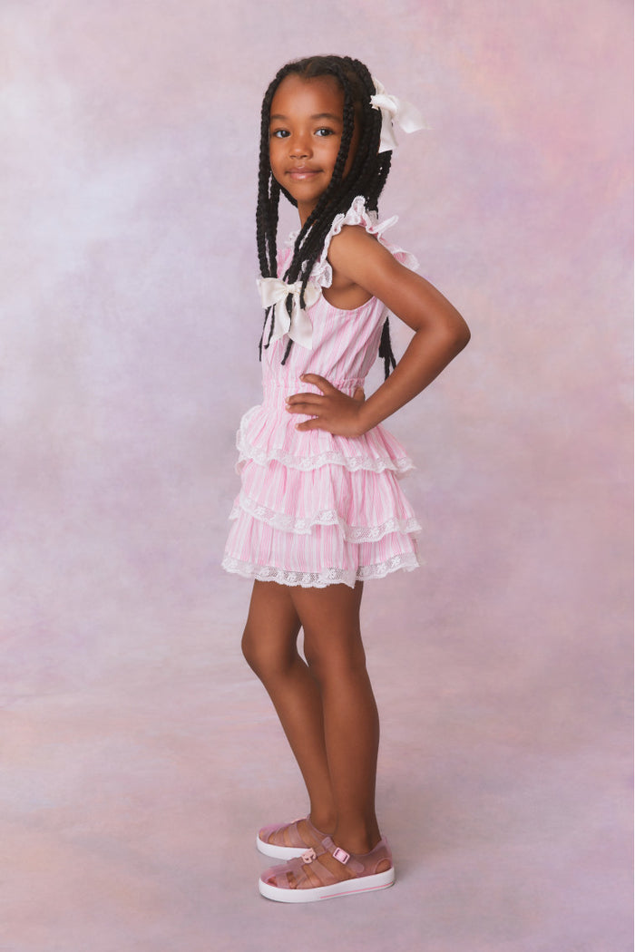 Girls Janelly Cotton Stripe Dress- Captiva Pink