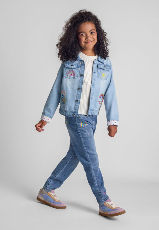 Embroidered Denim Jacket, Light Blue, Rainbow - 1