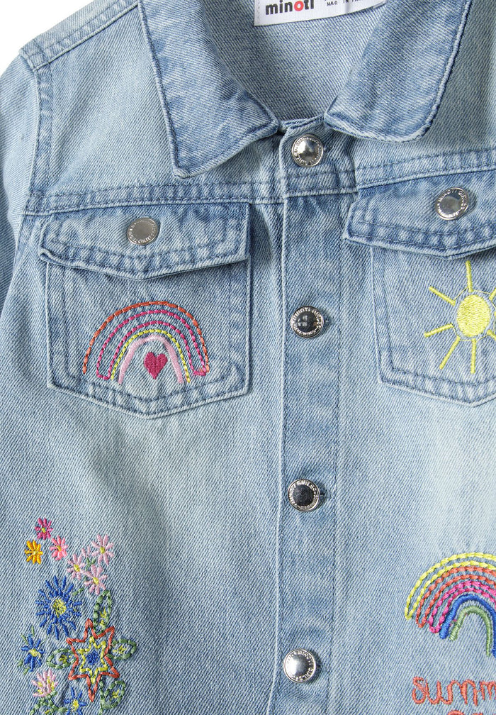 Embroidered Denim Jacket, Light Blue, Rainbow - 4