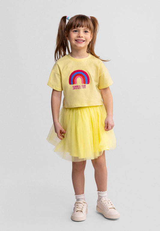 Rainbow Appliqué T-Shirt, Pale Yellow - 1