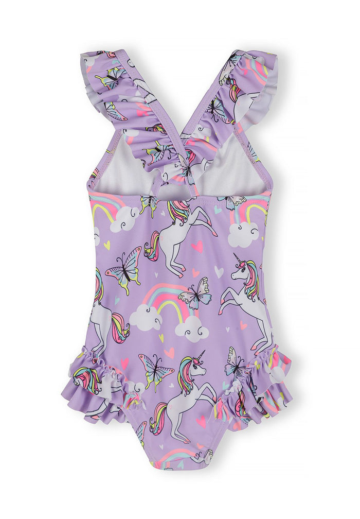 Frill Strap Swimsuit, Unicorn Print, Lilac, Headband - 2
