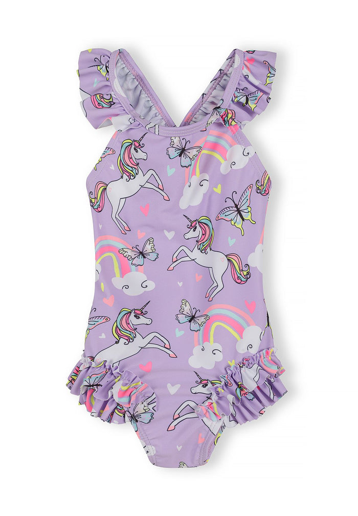 Frill Strap Swimsuit, Unicorn Print, Lilac, Headband - 3