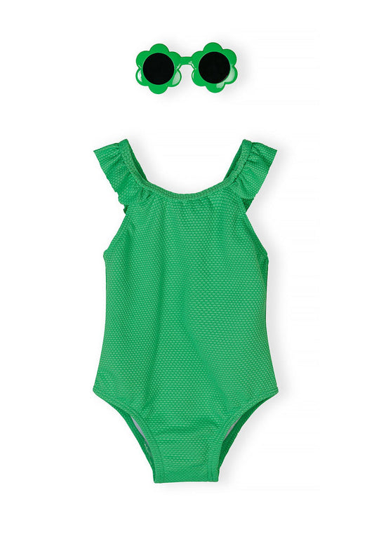 Frill Strap Swimsuit, Neon Green - 1