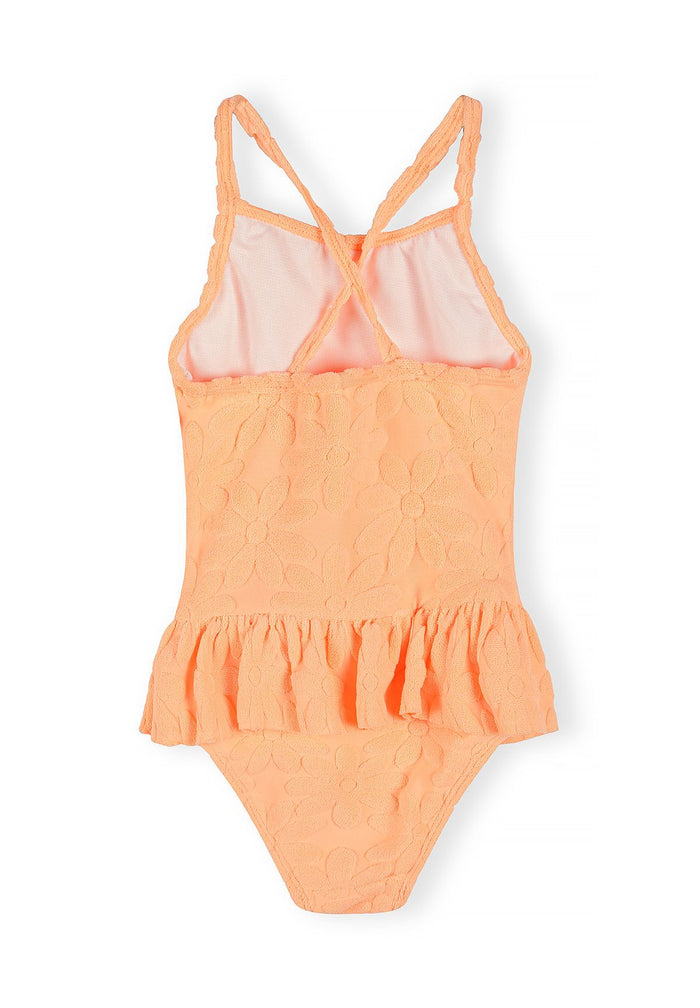 Textured Swimsuit with Frill Detail, Neon Orange - 2