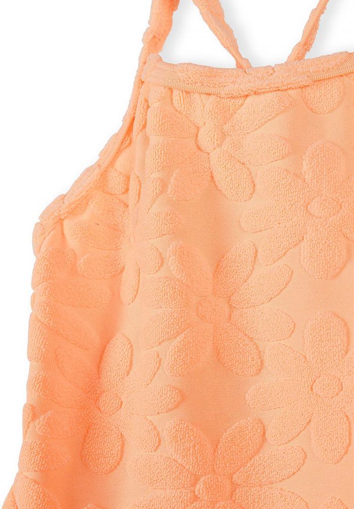 Textured Swimsuit with Frill Detail, Neon Orange - 3