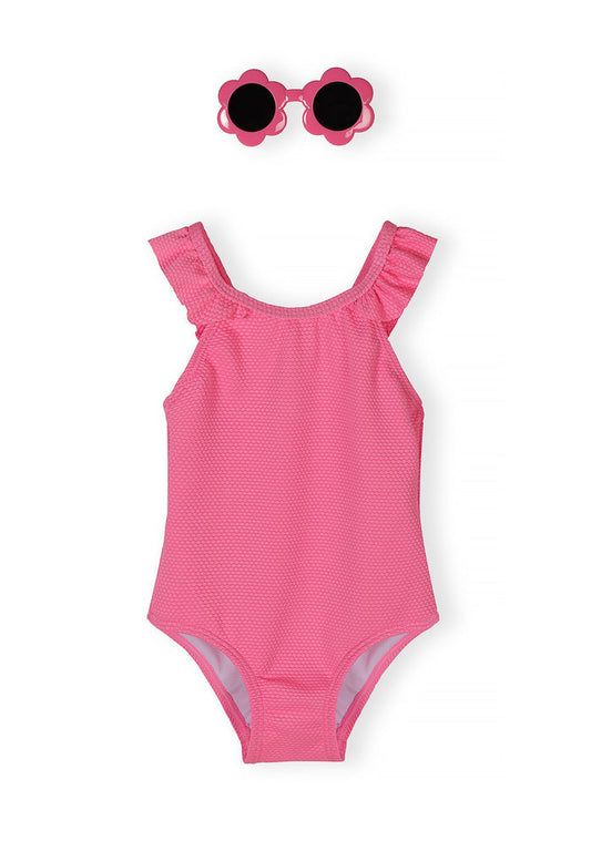 Frilled Swimsuit, Neon Pink - 1