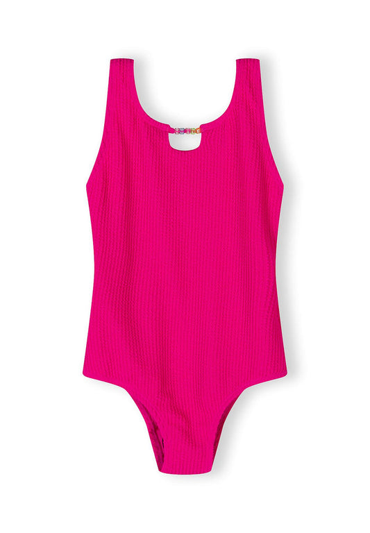 Ribbed Swimsuit, Pearl Detail, Hot Pink - 1