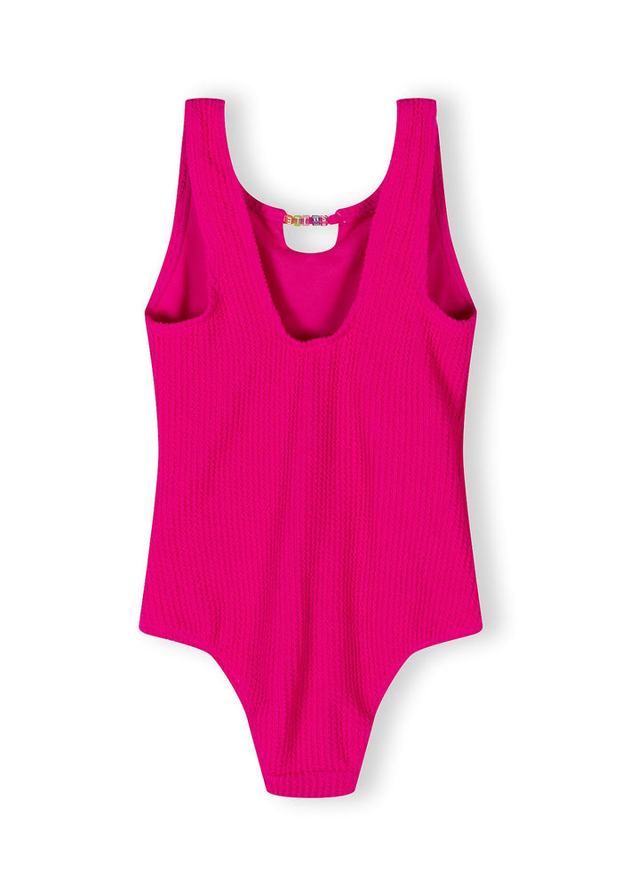 Ribbed Swimsuit, Pearl Detail, Hot Pink - 2