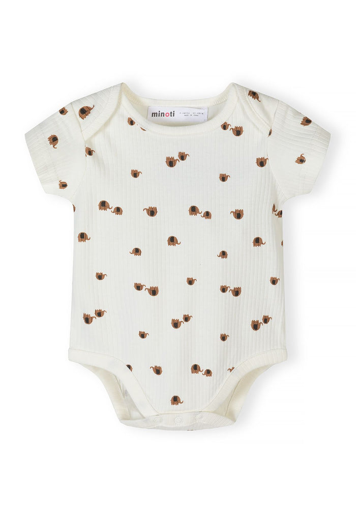 Ribbed Bodysuits 3-Pack, Elephant & Stripes, Neutral - 2