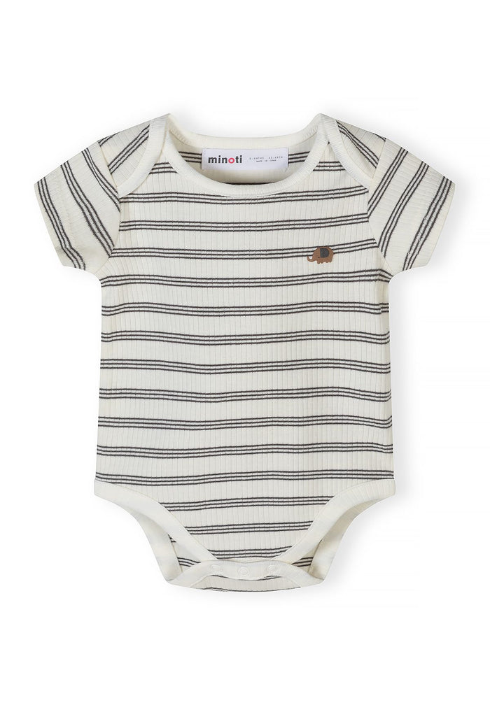 Ribbed Bodysuits 3-Pack, Elephant & Stripes, Neutral - 3