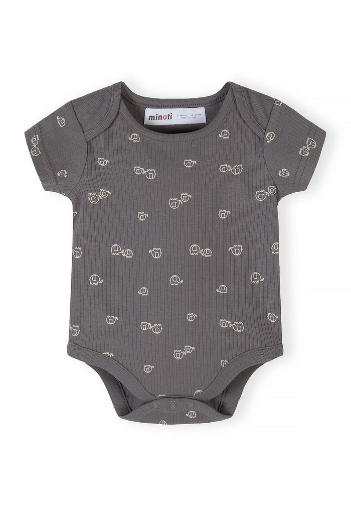 Ribbed Bodysuits 3-Pack, Elephant & Stripes, Neutral - 4