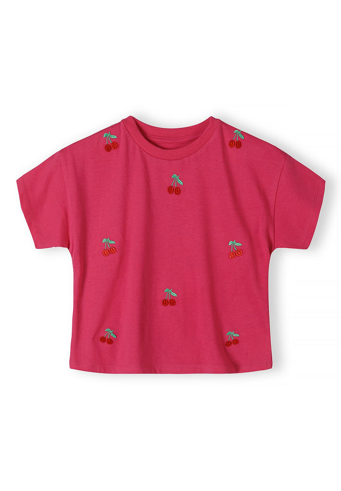 Embroidered Cherry T-Shirt, Pink - 1