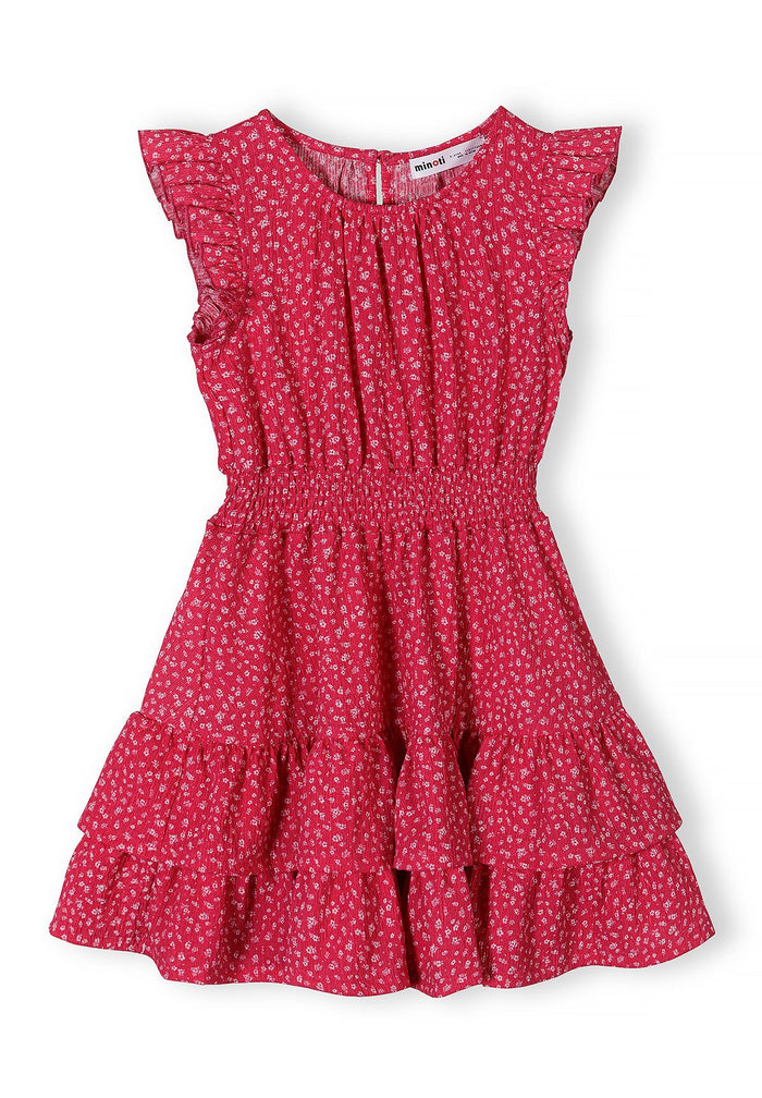 Floral Frill Sleeve Dress, Tiered, Pink - 2