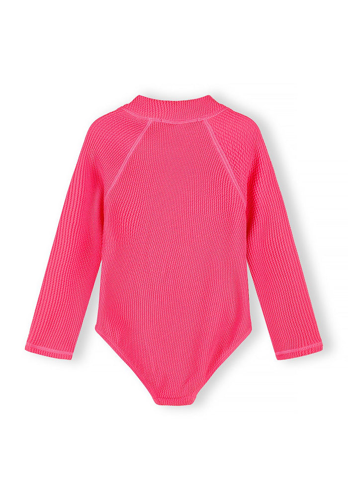 Long Sleeve Swimsuit, Bright Pink, Zip Front - 2
