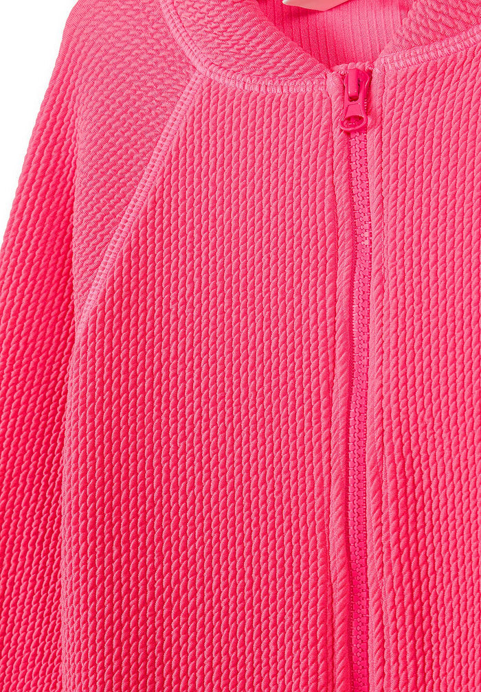Long Sleeve Swimsuit, Bright Pink, Zip Front - 3