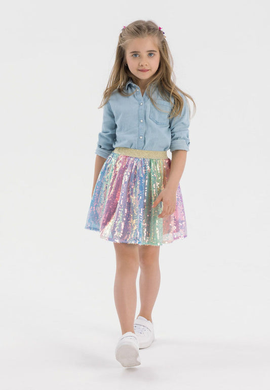 Sequin Tulle Skirt, Rainbow Multicolour - 1