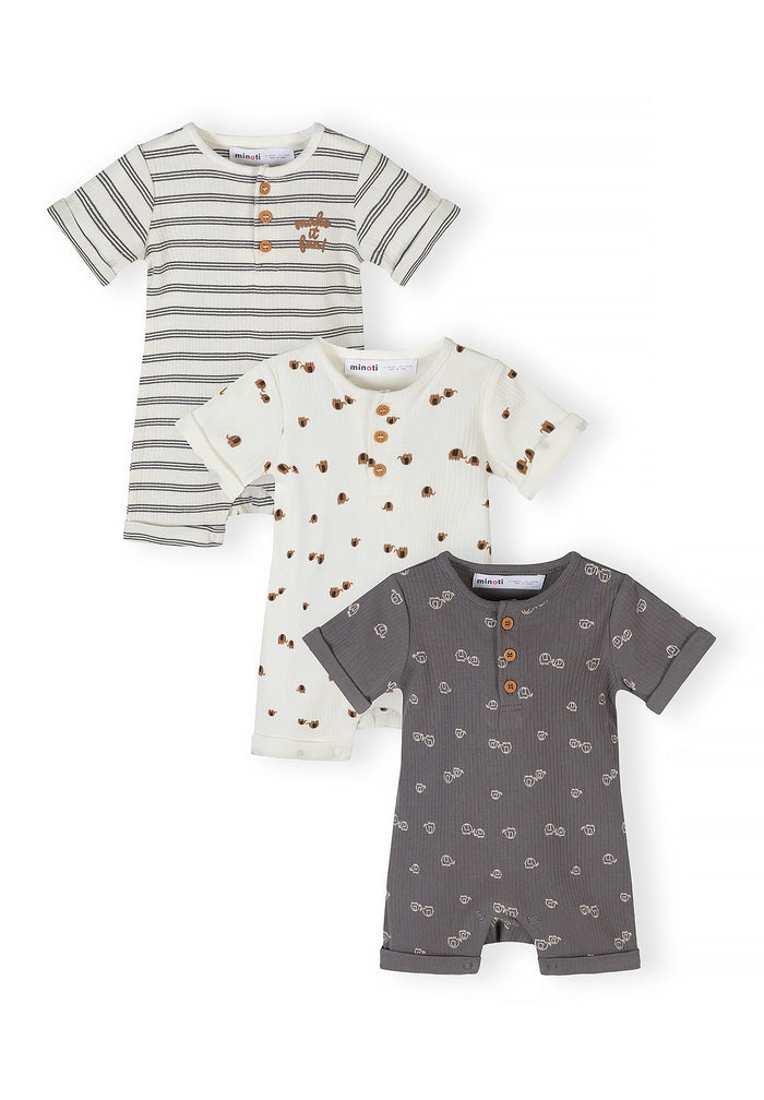 Short Sleeve Rompers 3-Pack, Striped & Animal Print - 1