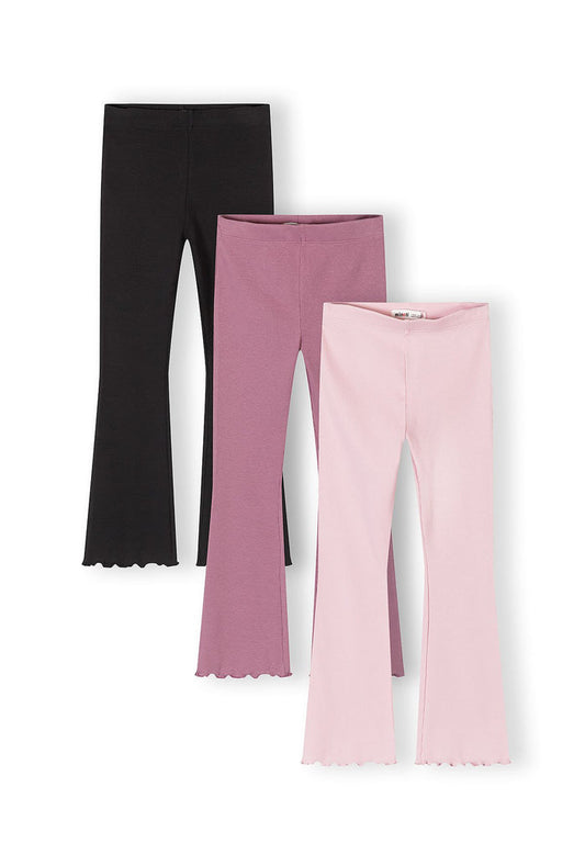 Ribbed Flare Leggings 3-Pack, Pink Purple Black - 1