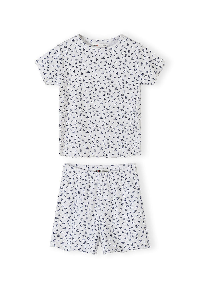 Ribbed Pyjamas 2-Pack, Floral Print, Navy White - 2