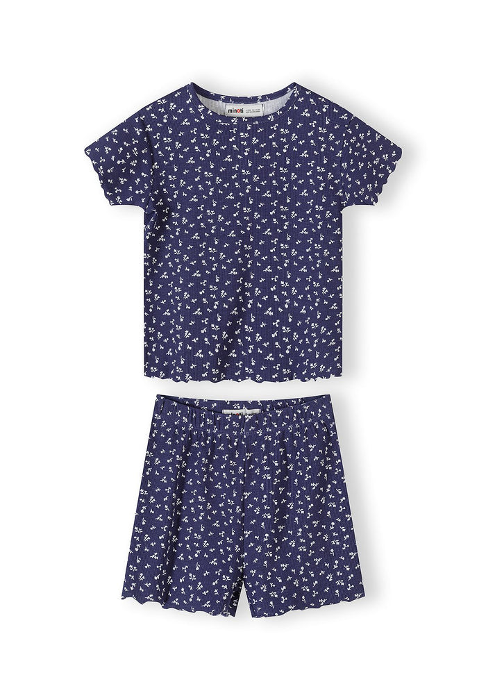 Ribbed Pyjamas 2-Pack, Floral Print, Navy White - 4