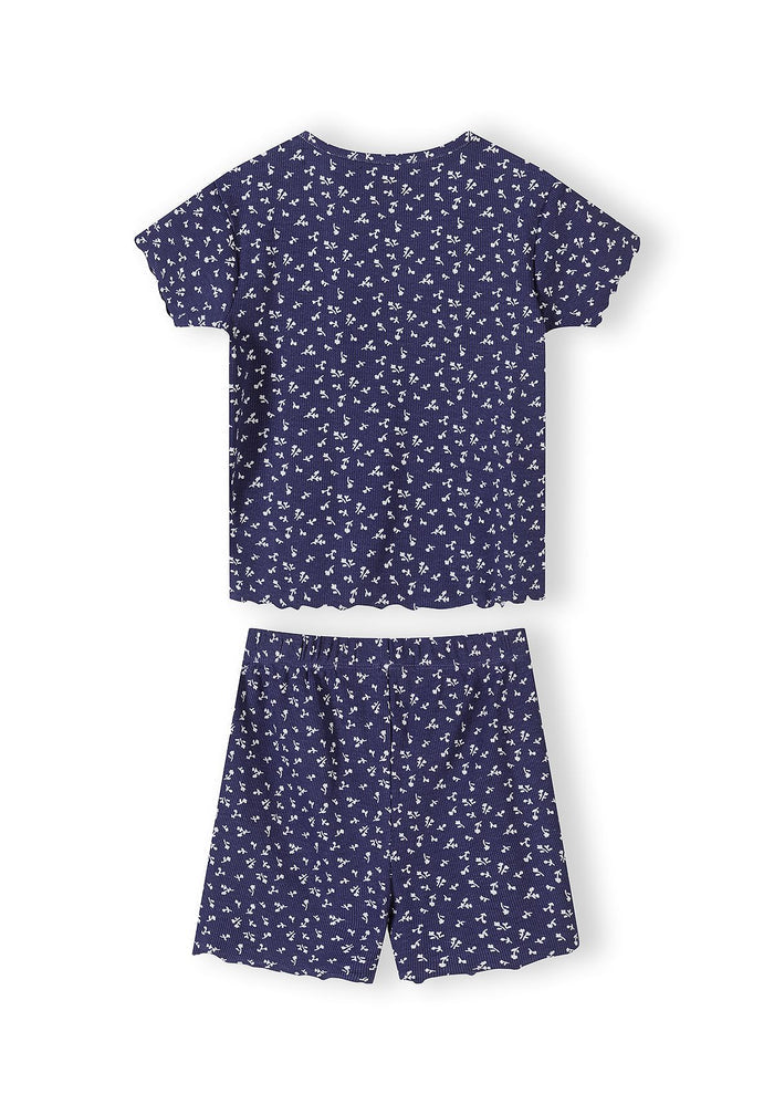 Ribbed Pyjamas 2-Pack, Floral Print, Navy White - 5