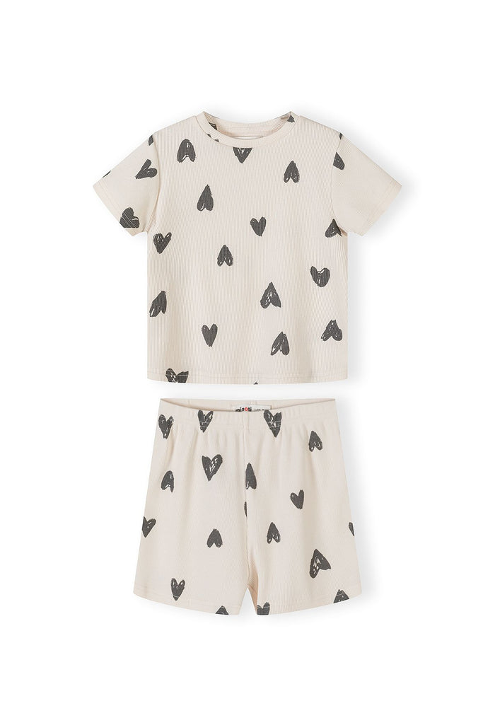 Ribbed Pyjamas 3-Pack Hearts Print Cream Grey - 2