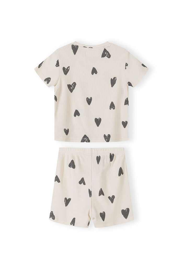 Ribbed Pyjamas 3-Pack Hearts Print Cream Grey - 3