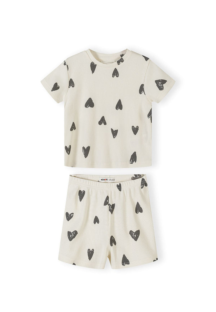 Ribbed Pyjamas 3-Pack Hearts Print Cream Grey - 4