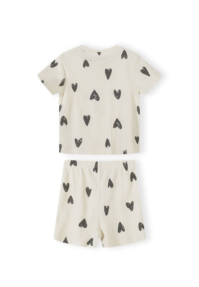 Ribbed Pyjamas 3-Pack Hearts Print Cream Grey - 5