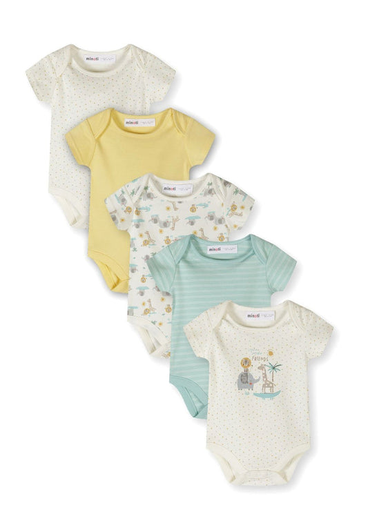 Short Sleeve Bodysuits 5-Pack, Safari Print, Cream - 1