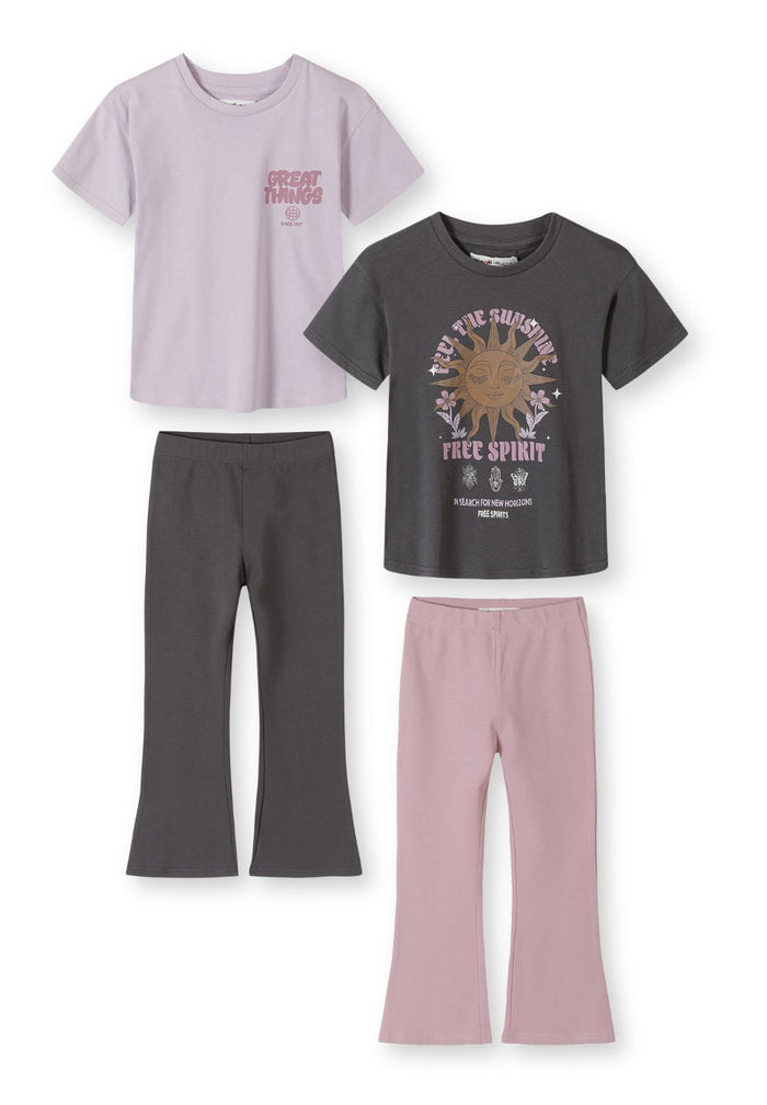 T-Shirt & Flared Leggings 4-Piece Set, Sunshine Print - 1