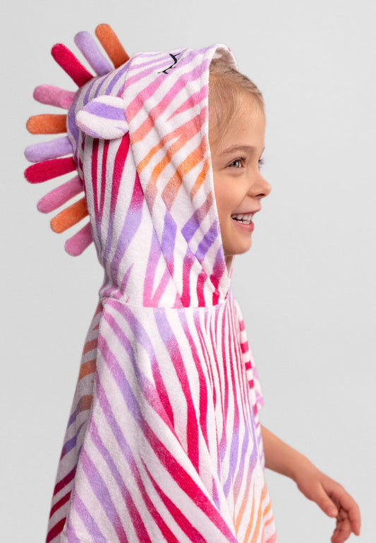 Hooded Towelling Cover-Up, Zebra Print, White - 1