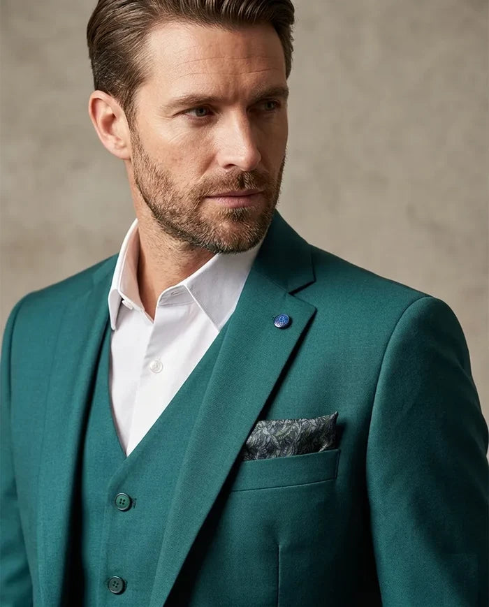 Green Flora Classic Plain 3 Piece Men's Suit