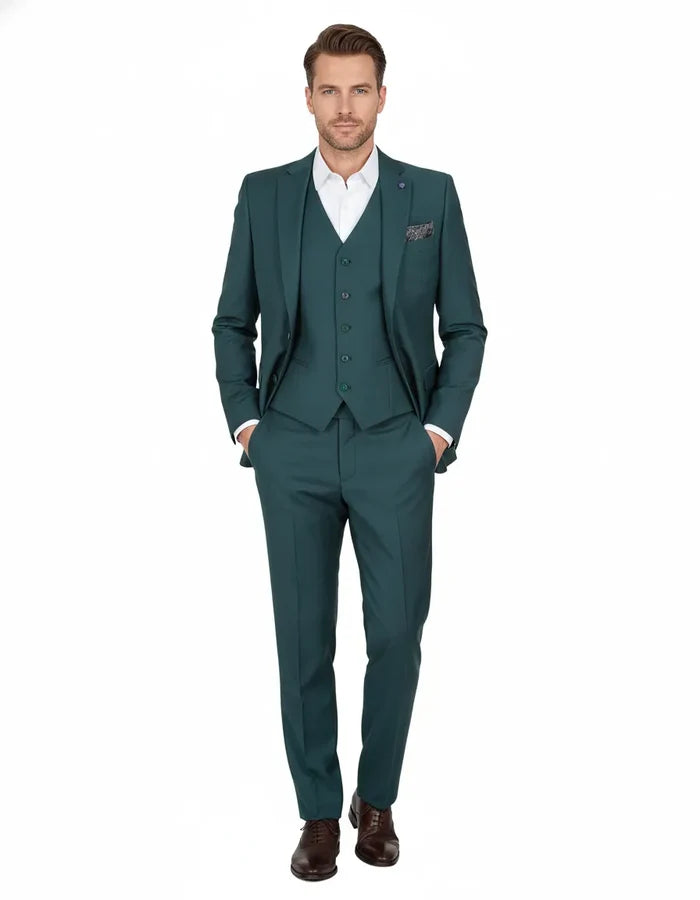 Green Flora Classic Plain 3 Piece Men's Suit-Makrom