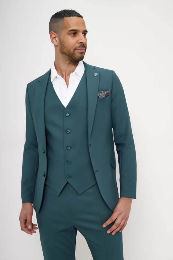 Green Flora Classic Plain 3 Piece Men's Suit-Makrom