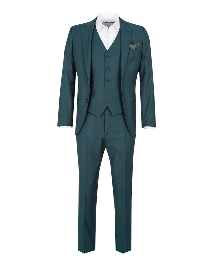 Green Flora Classic Plain 3 Piece Men's Suit-Makrom