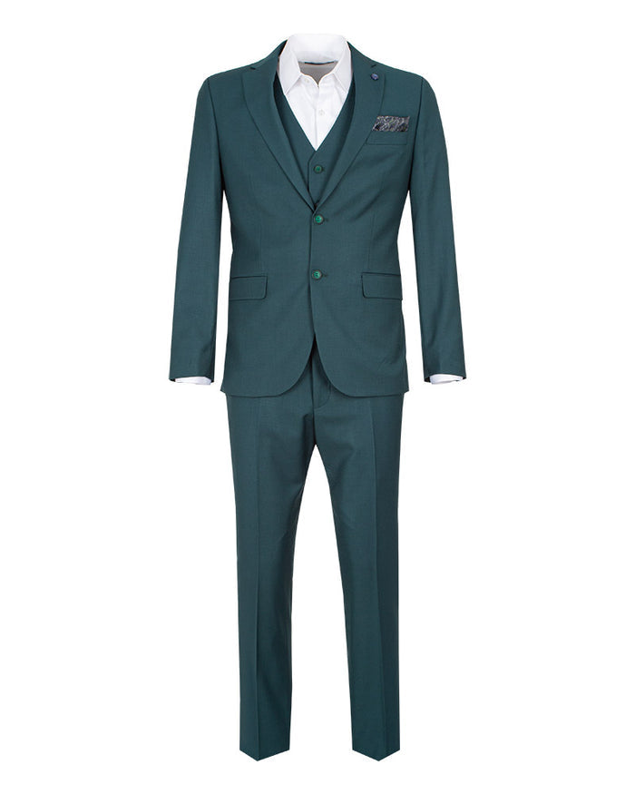 Green Flora Classic Plain 3 Piece Men's Suit-Makrom