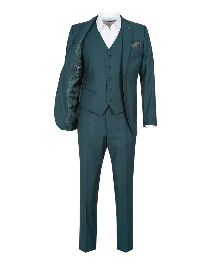 Green Flora Classic Plain 3 Piece Men's Suit-Makrom