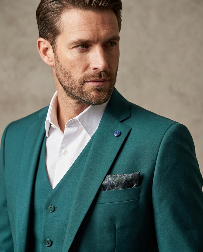 Green Flora Classic Plain 3 Piece Men's Suit
