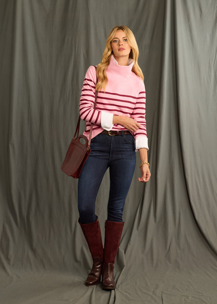 Greenpoint Turtleneck in Terry Fleece (Prism Pink/Burgundy Placed Stripe)