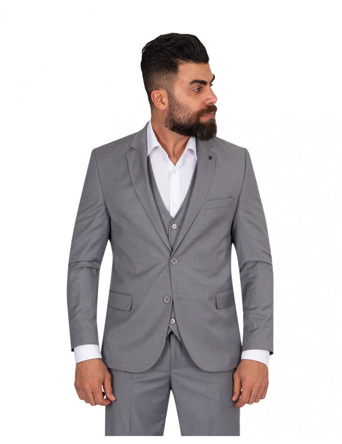 Grey Classic Plain 3 Piece Men's Suit-Makrom